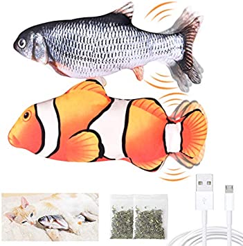 Photo 1 of QAWCT 2Pack Electric Moving Flopping Fish, Cat Toy, Wiggle Fish Catnip Toys, Dog Toys, Fish Interactive Cat Toy, Plush Interactive Cat Toys, Fun Toy for Cat Exercise