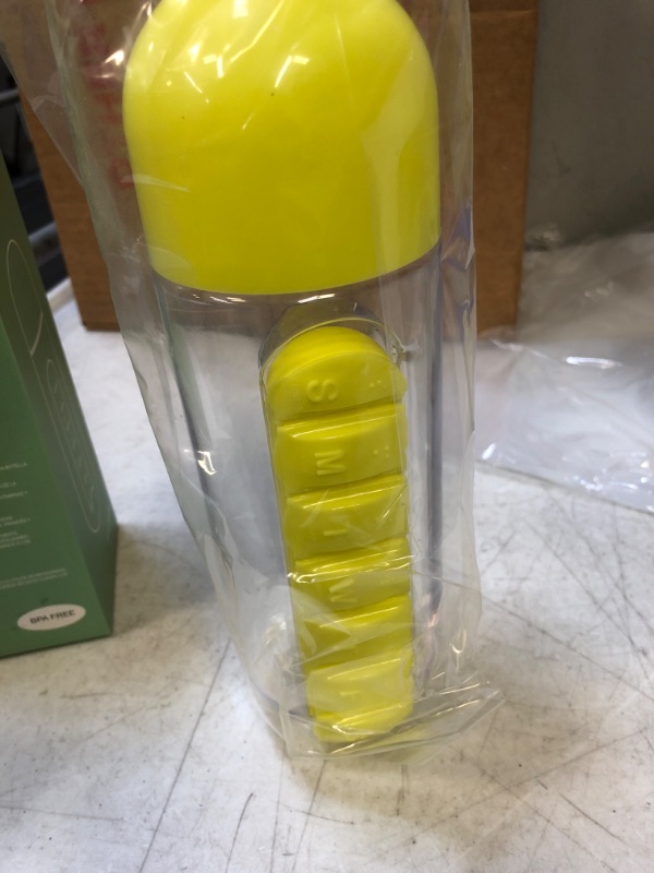 Photo 2 of 7 Day Pill Box Organizer with Water Bottle Weekly Dispensers Reminders, 20 oz (Yellow)