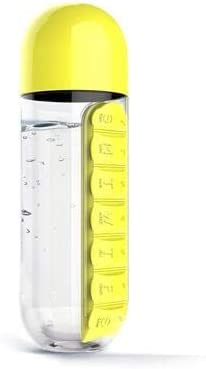 Photo 1 of 7 Day Pill Box Organizer with Water Bottle Weekly Dispensers Reminders, 20 oz (Yellow)