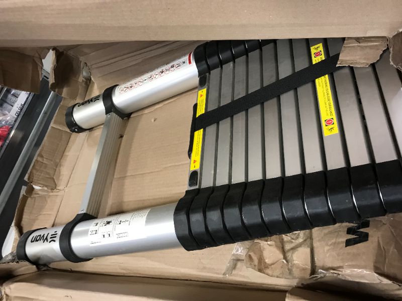 Photo 2 of Yvan Telescoping Ladder,12.5 FT One Button Retraction Aluminum Telescopic Extension Extendable Ladder,Slow Down Design Multi-Purpose Ladder for Household Daily or Hobbies,250 Lb Capacity 12.5 Feet