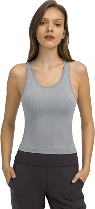 Photo 1 of Avacoo Women Ribbed Yoga Crop Tops Sport Bra Racerback Tank Tops with Built in Bra- size- 8
