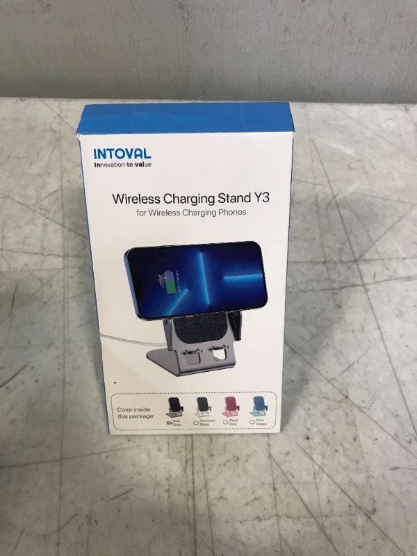 Photo 2 of Intoval Fast Wireless Charger Stand, for iPhone 14/14 Pro/14 Pro Max/13/12/SE/11/XS/XR/X Samsung Galaxy S22/S21/S20/S10/S9/S8/Note 20 Ultra/10/9 and Other Wireless Charging Phones(Y3,Grey)