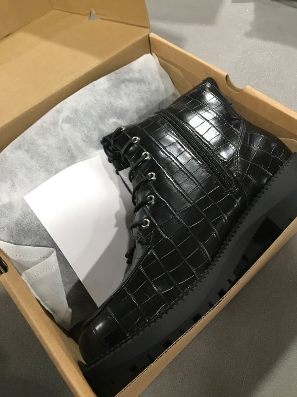 Photo 2 of Coutgo Womens Mid Calf Lace Up Boots Lug Sole Closed Toe Side Zipper Military Winter Combat Boot  SIZE 10 -- FOLDED BECAUSE OF BOX --