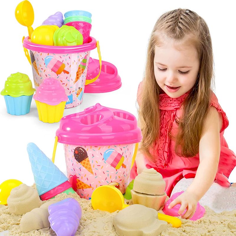 Photo 1 of Bennol Beach Sand Toys for Kids Toddlers, Ice Cream Theme Kids Beach Sand Toys Set with Bucket Pail and Bag, Sand Castle Travel Beach Sandbox Toys Kit for Kids Toddlers Girls Boys Ages 3-10
