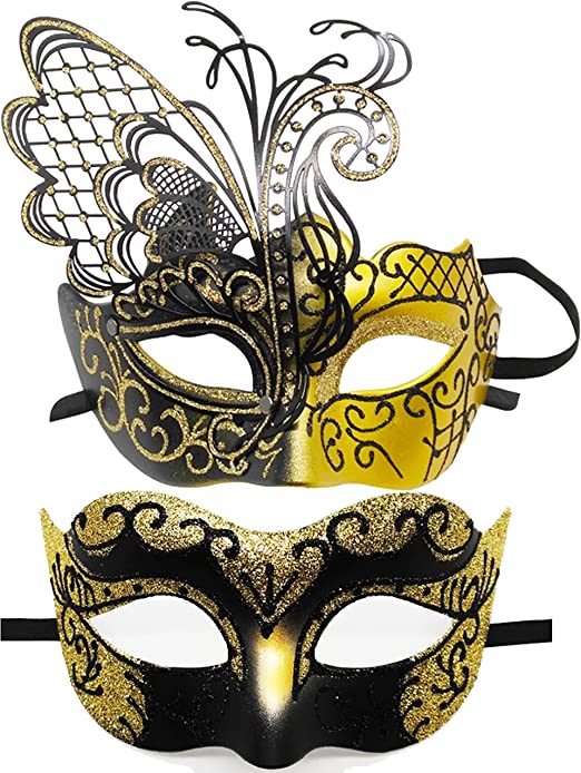 Photo 1 of IDOXE Masquerade Mask for Couples Venetian Halloween Costume Party Decor For Halloween/ Party / Ball Prom / Mardi Gras / Wedding / Wall Decoration(Golden Metal)
