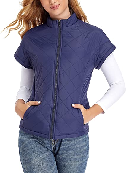 Photo 1 of andy & natalie Women's Short Sleeve Jacket Quilted Vest Stand Collar Zip up Vest with Pockets  SIZE 2XL 
  