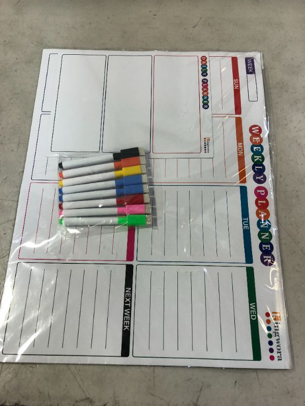 Photo 2 of Magnetic Calendar for Refrigerator - Dry Erase Calendar Whiteboard Set of Daily Weekly Monthly Planning, Magnetic Calendar Menu Planner Board for Fridge with 8 Pieces Upgraded Fine Tip Markers