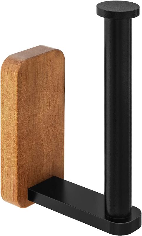 Photo 1 of Toilet Paper Holder, Black Toilet Paper Holder Wall Mount, Wooden Toilet Paper Holder for Bathroom Washroom, Toilet Roll Holder Vertical, Black Matte