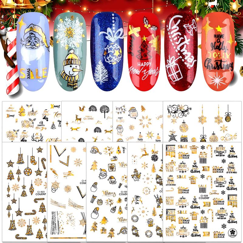 Photo 1 of 2 PACK -- Kalolary Christmas Nail Art Decals Stickers, 9 Sheets Self-Adhesive Gold White Xmas Winter Snowflake Nail Art Design Accessories for Women Girls Christmas Nail Decorations
