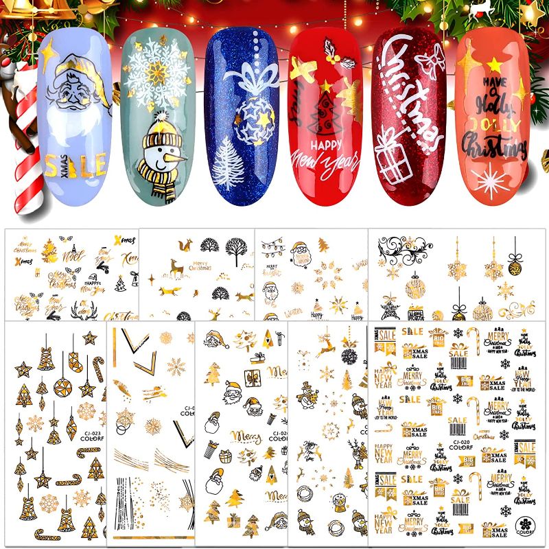 Photo 1 of 2 PACK -- Kalolary Christmas Nail Art Decals Stickers, 9 Sheets Self-Adhesive Gold White Xmas Winter Snowflake Nail Art Design Accessories for Women Girls Christmas Nail Decorations