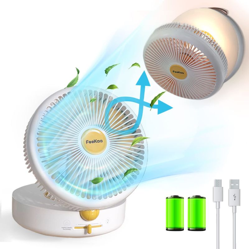Photo 1 of feekaa USB Fan, 8-Inch Oscillating Desk Fan, Small Wall Mounted Fan with Night Light, Rechargeable Battery Operated, Variable Speed, Quiet Fan for Outdoor/Travel/Camping/Office