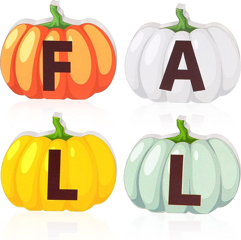 Photo 1 of Yulejo 3 Pcs Thanksgiving Fall Wooden Signs Halloween Tiered Tray Decorations Pumpkin Tabletop Signs Fall Table Decor Table Pumpkin Block Decoration for Home, Office, Gallery