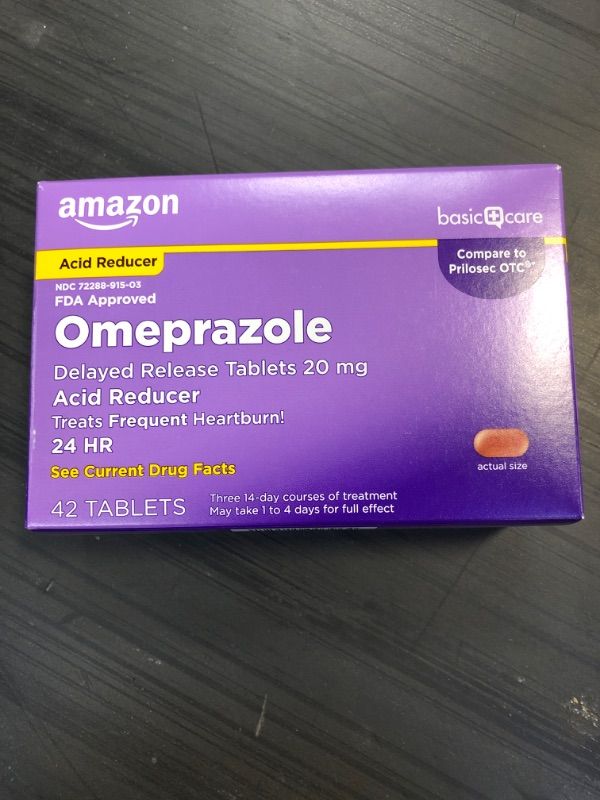 Photo 3 of Amazon Basic Care Omeprazole Delayed Release Tablets 20 mg, Acid Reducer, Treats Frequent Heartburn, 42 Count (Pack of 1)  BB 4/2023