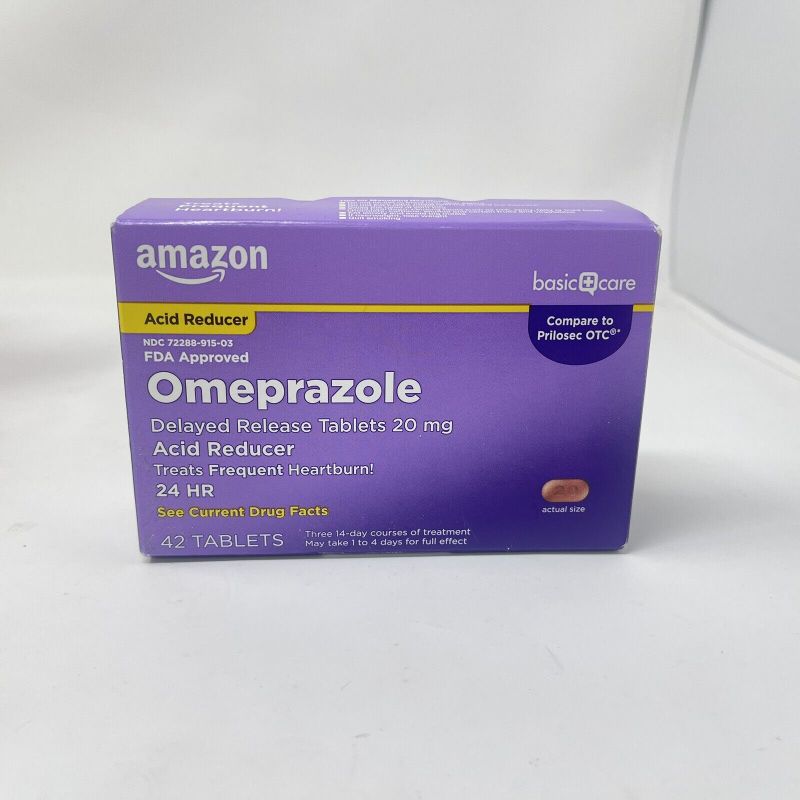 Photo 2 of Amazon Basic Care Omeprazole Delayed Release Tablets 20 mg, Acid Reducer, Treats Frequent Heartburn, 42 Count (Pack of 1)  BB 4/2023