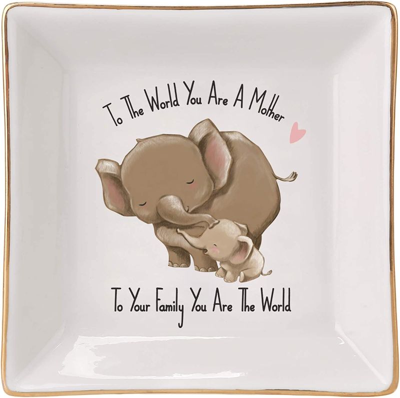 Photo 1 of  Mom Gifts Elephant Ring Dish Holder Trinket Tray- to The World You are A Mom, But to Our Family You are The World
