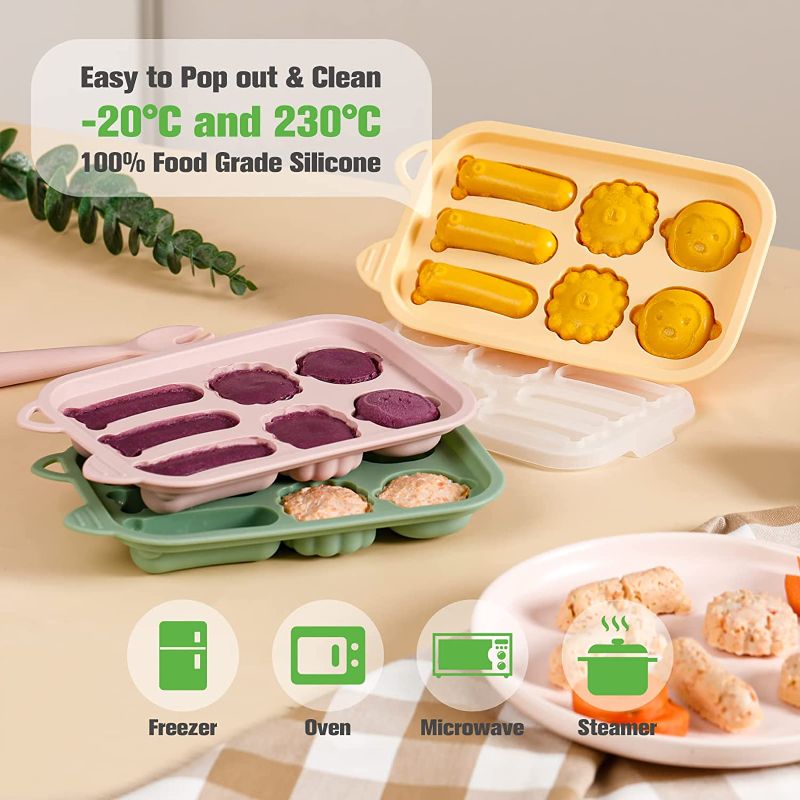 Photo 2 of  Silicone Mealtime Tray, Solid Organic Baby Food Snacks Biscuits Teething Bar Molds,Homemade Baby Food Tray | Steam Cake | Egg Bites | Finger Foods | Toddler Meals, YELLOW