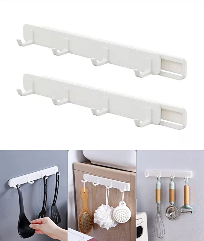 Photo 1 of 2 PACK -- Oraony Ugrade Adhesive Kitchen Utensil Sliding Rack , Wall Mounted Rack Hook Hanger Saving Space No Drilling for Kitchen Refrigerator Door Washer Microwave Bathroom Bedroom (2Pcs)