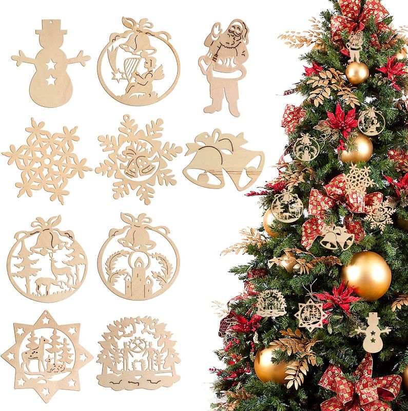 Photo 1 of 10 Models Wood Chips Christmas Tree Pendants Christmas Tree Wood Christmas Tree Ornaments Wooden Pendants with Holes Pendants with Rope for Christmas Decorations. (10, Classic)