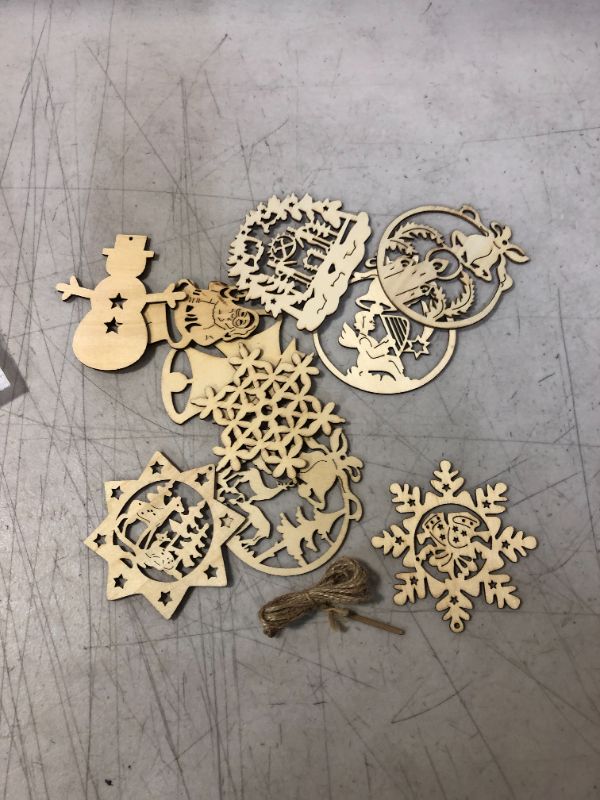 Photo 2 of 10 Models Wood Chips Christmas Tree Pendants Christmas Tree Wood Christmas Tree Ornaments Wooden Pendants with Holes Pendants with Rope for Christmas Decorations. (10, Classic)