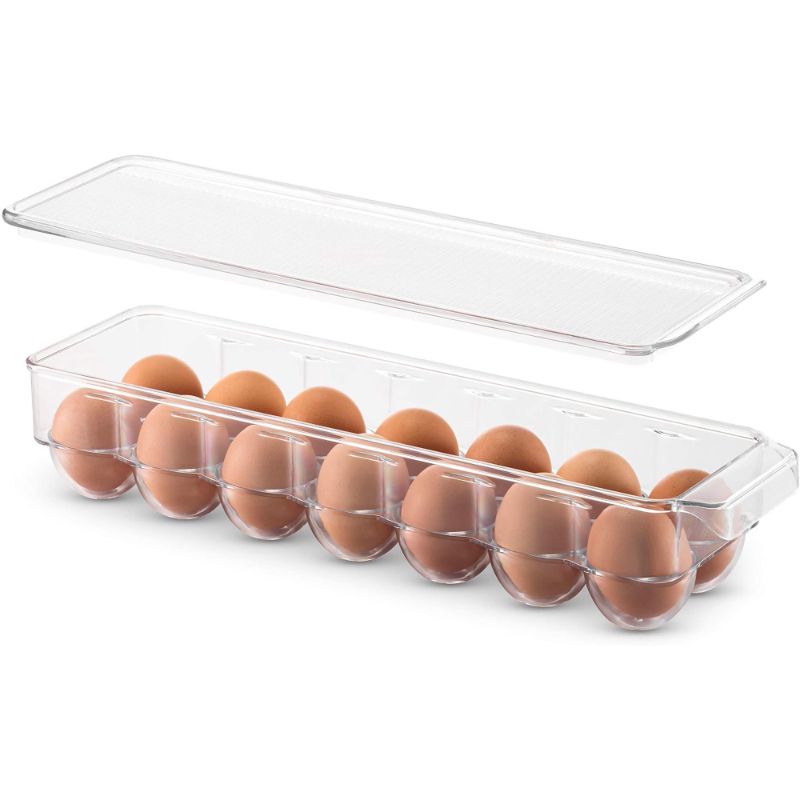 Photo 1 of 3 Pack Plastic Egg Holders Stackable Refrigerator Organizer Bins - Egg Tray Holder with Lid & Handles - Clear Plastic Storage Container for Fridge Freezer Holds 14 Eggs