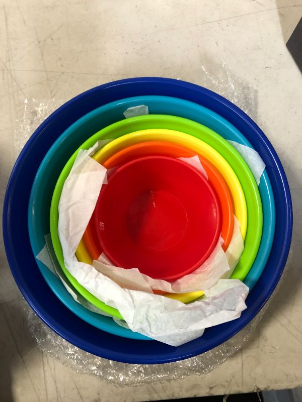 Photo 2 of Youngever 6 Pack Large Plastic Mixing and Serving Bowls, Plastic Nesting Bowls Set - 120OZ, 80OZ, 50OZ, 32OZ, 22OZ, 12OZ (Rainbow Colors)