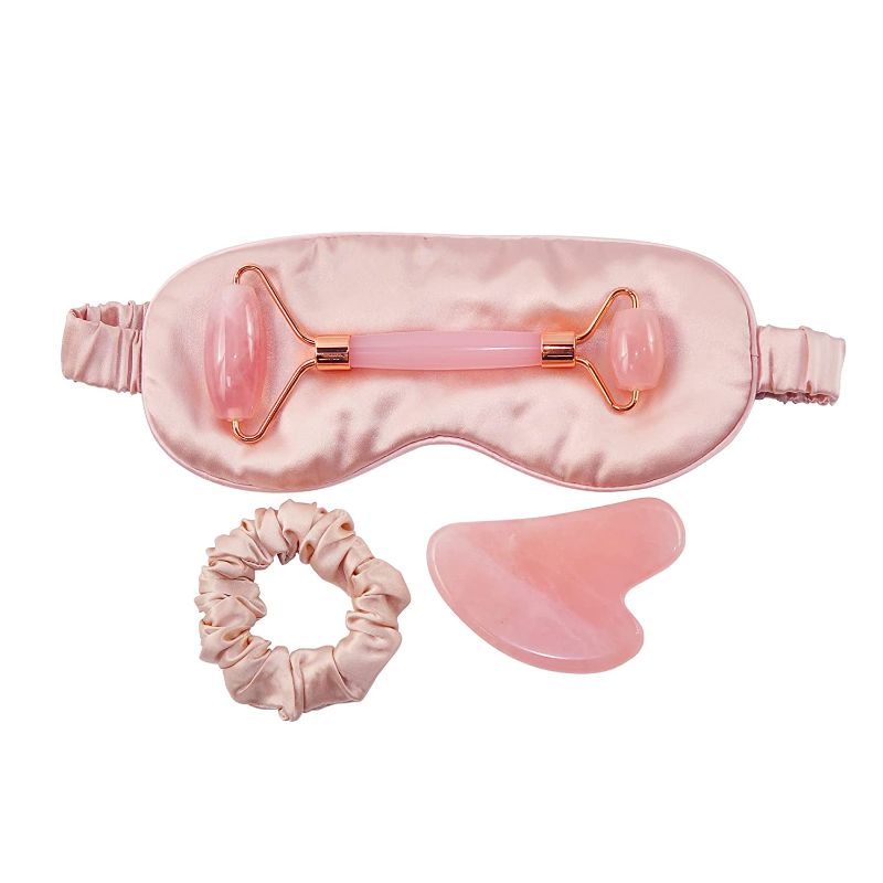 Photo 1 of Birthday Spa Gift Women, HYDBEAUTY Authentic Rose Quartz Pink Face Roller Gua Sha Tool with Silk Eyeshade, Luxury Relaxing Gift for Women