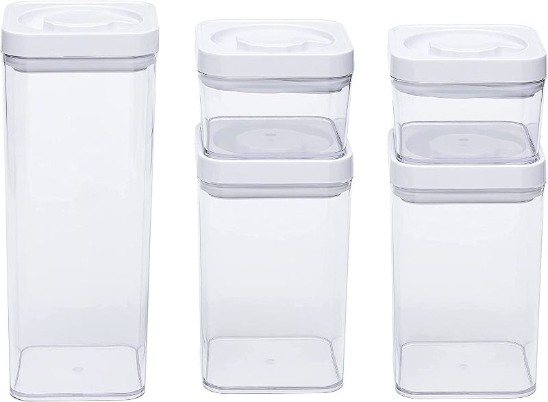 Photo 1 of Amazon Basics 5-Piece Square Airtight Food Storage Containers for Kitchen Pantry Organization, BPA Free Plastic