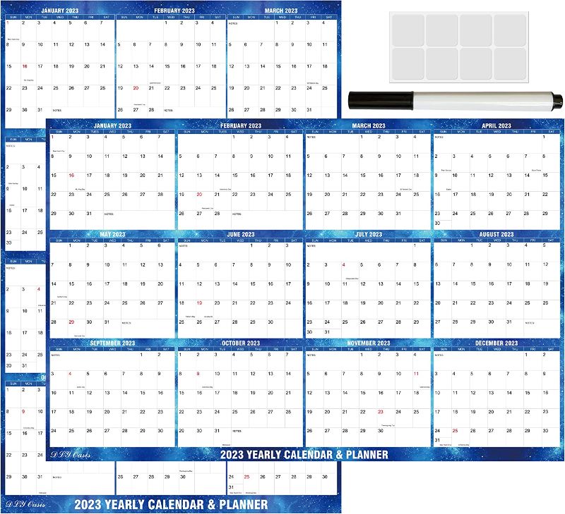 Photo 1 of 24" x 36" DLY Oasis 2023 Wall Calendar Dry Erase - Starry Sky Calendar Wet & Dry Erasable Laminated 12 Month Annual Yearly Planner, Reversible, Horizontal/Vertical (blue)