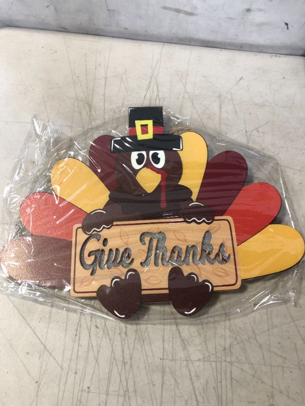 Photo 1 of [ Lighted & Timer ] Thanksgiving Wreath Turkey Sign for Front Door Decorations, Turkey Holds Give Thanks Banner Battery Operated Warm Lights 16 Inch Wood Hanging Thanksgiving Decor Home Outdoor Indoor