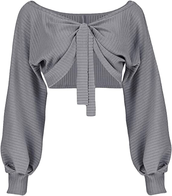 Photo 1 of SIZE MEDIUM -- LUKYCILD Women Sexy Off Shoulder Long Sleeve Crop Top Tie Up Front Blouse Shirt