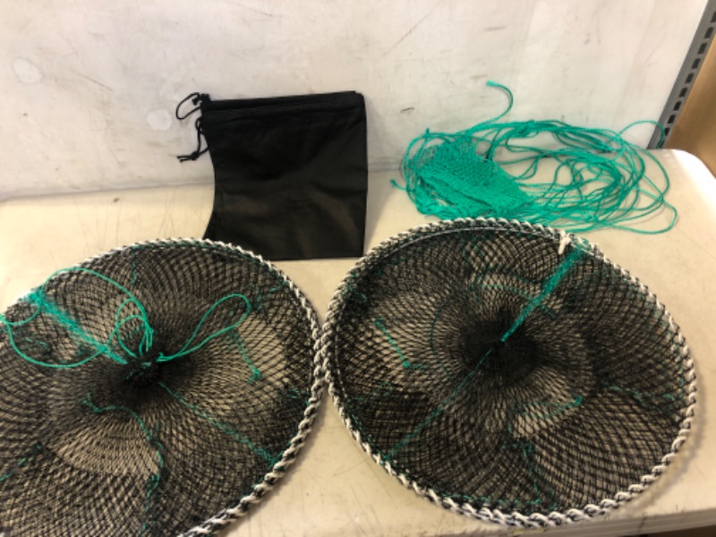 Photo 2 of Drasry Crab Trap Bait Lobster Crawfish Shrimp Portable Folded Cast Net Collapsible Fishing Traps Nets Fishing Accessories Black 23.6in x 11.8in (60cm x 30cm) 2 PCS