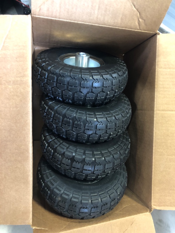 Photo 2 of (4-Pack) AR-PRO 10-Inch Solid Rubber Tires and Wheels - Replacement 4.10/3.50-4” Tires and Wheels with 5/8” Axle Bore Hole, 2.2” Offset Hub, and Double Sealed Bearings - Perfect for Gorilla Carts
