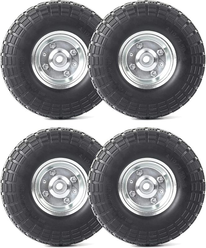 Photo 1 of (4-Pack) AR-PRO 10-Inch Solid Rubber Tires and Wheels - Replacement 4.10/3.50-4” Tires and Wheels with 5/8” Axle Bore Hole, 2.2” Offset Hub, and Double Sealed Bearings - Perfect for Gorilla Carts
