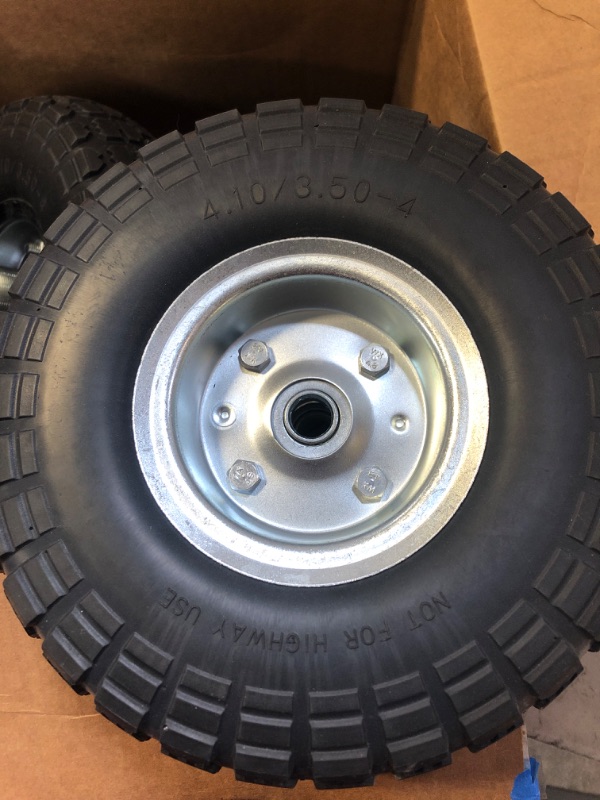 Photo 3 of (4-Pack) AR-PRO 10-Inch Solid Rubber Tires and Wheels - Replacement 4.10/3.50-4” Tires and Wheels with 5/8” Axle Bore Hole, 2.2” Offset Hub, and Double Sealed Bearings - Perfect for Gorilla Carts
