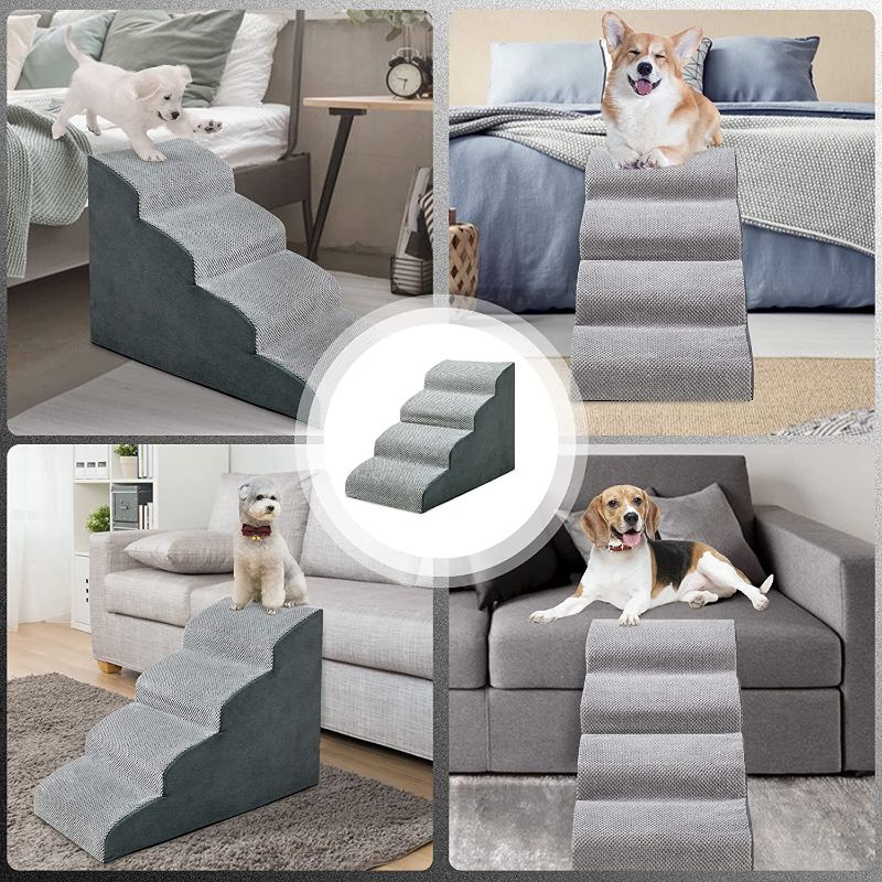 Photo 1 of 4 Tiers Foam Dog Ramps, Dog Stairs Ladder Pet Ramp Stairs Non-Slip Pet Step for Older Dogs,Pet with Joint Pain, Sofa Bed Ladder for Cats?Grey?
