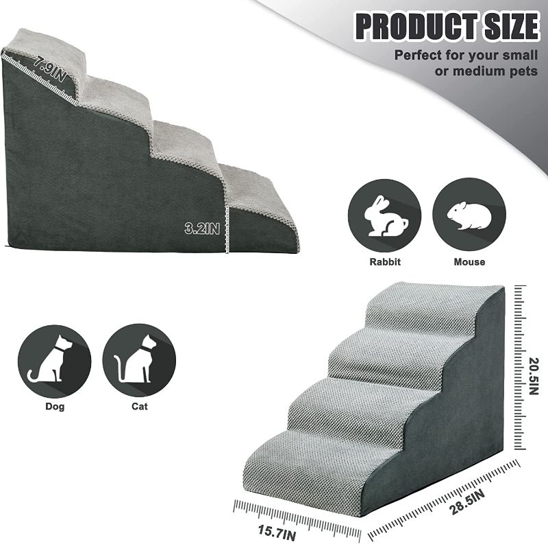 Photo 2 of 4 Tiers Foam Dog Ramps, Dog Stairs Ladder Pet Ramp Stairs Non-Slip Pet Step for Older Dogs,Pet with Joint Pain, Sofa Bed Ladder for Cats?Grey?
