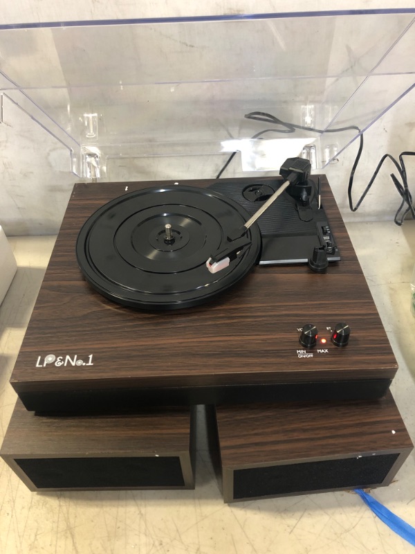 Photo 5 of LP&No.1 Bluetooth Vinyl Record Player with External Speakers, 3-Speed Belt-Drive Turntable for Vinyl Albums with Auto Off and Bluetooth Input
