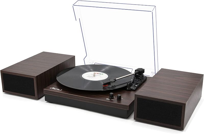 Photo 1 of LP&No.1 Bluetooth Vinyl Record Player with External Speakers, 3-Speed Belt-Drive Turntable for Vinyl Albums with Auto Off and Bluetooth Input
