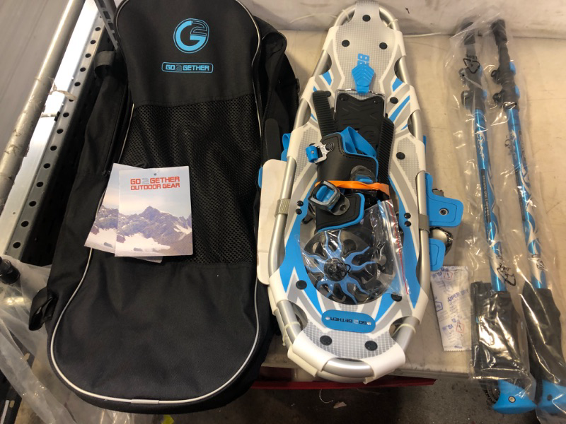 Photo 1 of G2 21/25/30 Inches Light Weight Snowshoes with Toe Box, EVA Padded Ratchet Binding, Heel Lift, Flexible Pivot Bar, Durable Back Strap, Set with Trekking Poles, Carrying Bag, Snow Baskets, Orange/Blue/Red Available