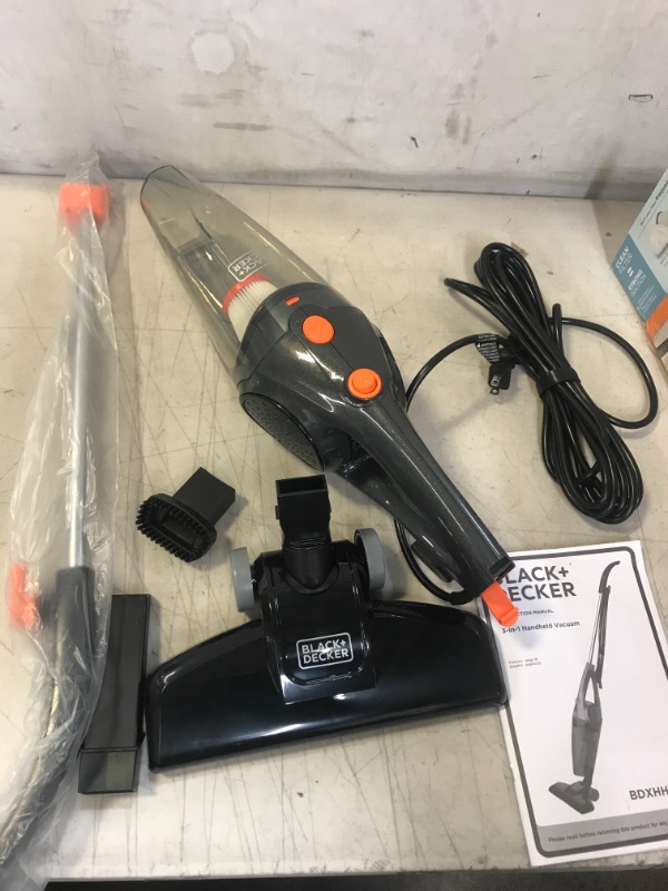 Photo 2 of BLACK+DECKER 3-In-1 Upright, Stick & Handheld Vacuum Cleaner with Washable HEPA Filter, Powerful Corded 480-Watt Motor, Ultra Lightweight with Crevice Tool & Small Brush Attachments, Gray (BDXHHV005G) 3-in-1 Ultra Lightweight Stick Vacuum