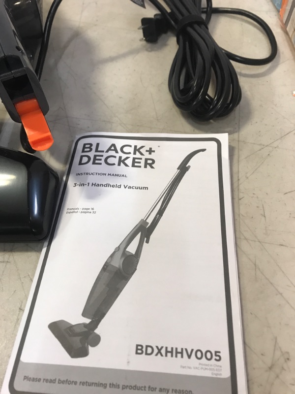 Photo 5 of BLACK+DECKER 3-In-1 Upright, Stick & Handheld Vacuum Cleaner with Washable HEPA Filter, Powerful Corded 480-Watt Motor, Ultra Lightweight with Crevice Tool & Small Brush Attachments, Gray (BDXHHV005G) 3-in-1 Ultra Lightweight Stick Vacuum