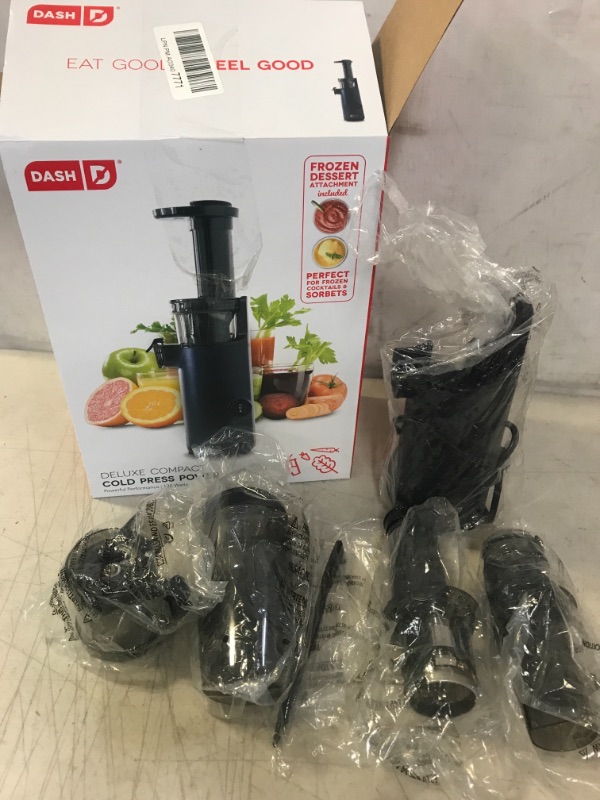 Photo 2 of DASH Deluxe Compact Masticating Slow Juicer, Easy to Clean Cold Press Juicer with Brush, Pulp Measuring Cup, Frozen Attachment and Juice Recipe Guide - Black Compact Black