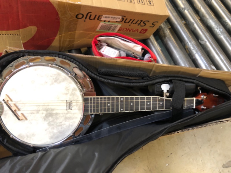 Photo 2 of Vangoa 5 String Banjo with Tone Ring, 26 Inch Mini Banjo 5 String Beginner kit, Mahogany Small Portable Banjoe with Fiberskyn Remo Head, Geared 5th Tuner 26 Inch Mini Banjo with Tone Ring