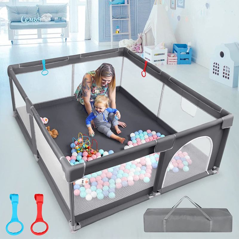 Photo 1 of Baby Playpen, Large Playpen for Toddler 70”X59”, Large Play Yard for Infant, Kids Play Area Mesh Playpen, Baby Yard Play Area with Pull Rings - A Safe Paradise for Kids to Play and Explore!
