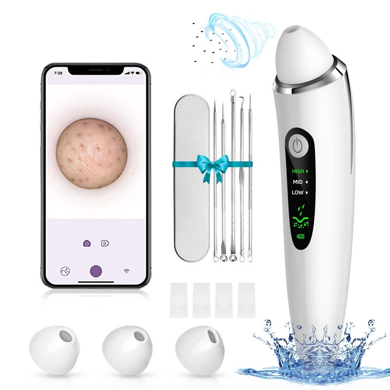 Photo 1 of Blackhead Remover Pore Vacuum, Electric Pore Vacuum with Camera and LED Light, 20X Magnification Pore Acne Comedone Whitehead Extractor, USB Rechargeable Blackhead Vacuum Kit for Women & Men (White) ZUDULUTU