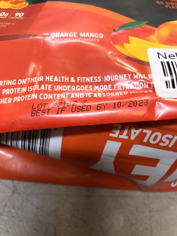 Photo 1 of BEST BY 10-2023----------------- Whey Protein Isolate, Orange Mango 20 Packs/1.13 Oz