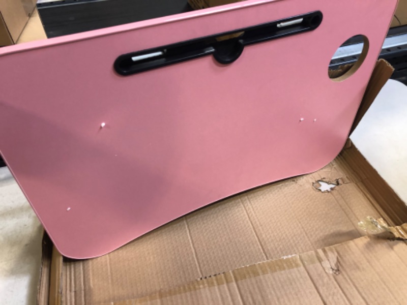 Photo 3 of Lap Desk with Storage Drawer, Holders for Cup and Tablet, Laptop Bed Tray Table with Foldable Legs, Laptop Bed Stand, Portable Standing Table for Sofa Couch Floor (23.6", Pink)