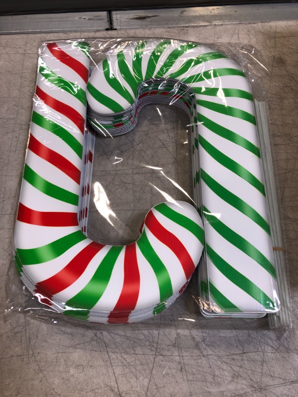Photo 1 of 24 Pcs Candy Cane Christmas Decoration Outdoor Candy Cane Lawn Yard Sign with Stakes Waterproof Corrugated Candy Decorations Christmas Yard Stakes Candy Garden Sign for Xmas Pathway Walkway Decoration
