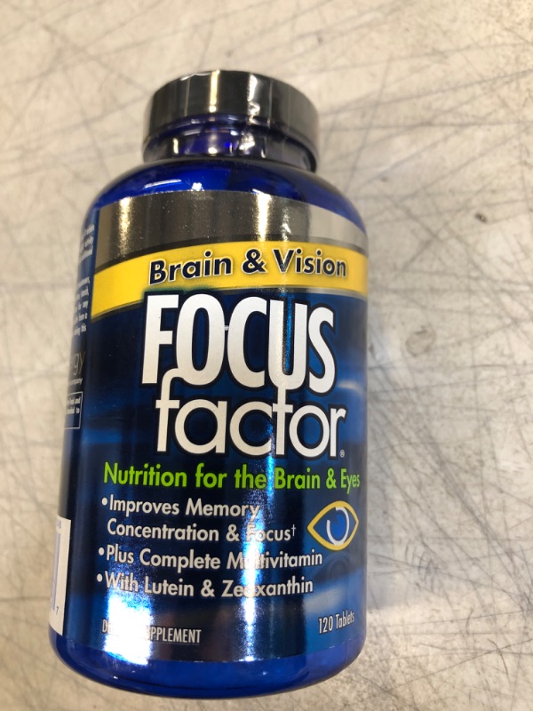Photo 1 of Focus Factor Brain and Vision Supplement, 120 Count - Eye Vitamin, Mineral Supplement & Complete Multivitamin for Adults w/ Lutein & Zeaxanthin – Brain Supplement for Focus, Concentration, Memory 120 Count (Pack of 1)
EXP 02/2023