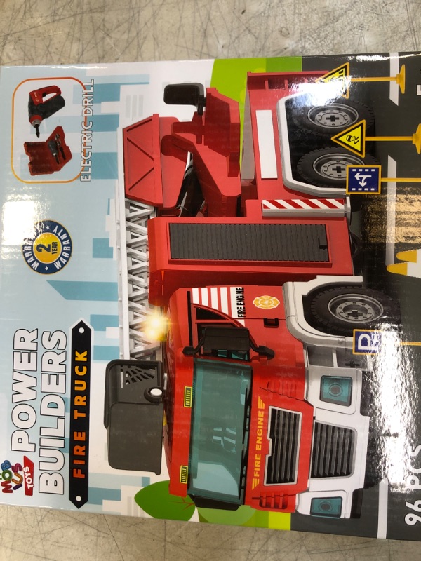 Photo 2 of Building Fire Truck Toys - 95 Pcs DIY Assembly Fire Truck STEM Toy with Drill, Push & Go Friction Power Lights & Sounds for Kids- Take Apart Vehicle Fire Trucks for Boys Ages 4 5 6 7 8 Years Old Fire Ladder Truck - 95 Pcs